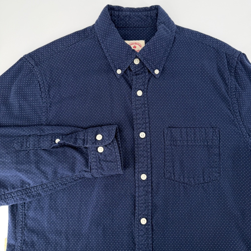 Brooks Brothers Red Fleece Mens Navy Blue Polka Dot Cotton Button Down Shirt M